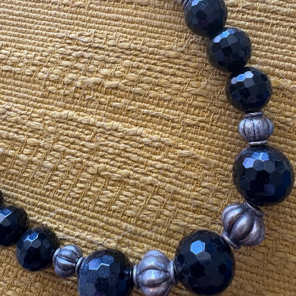 Black and Silver Beaded Necklace with Striking Design